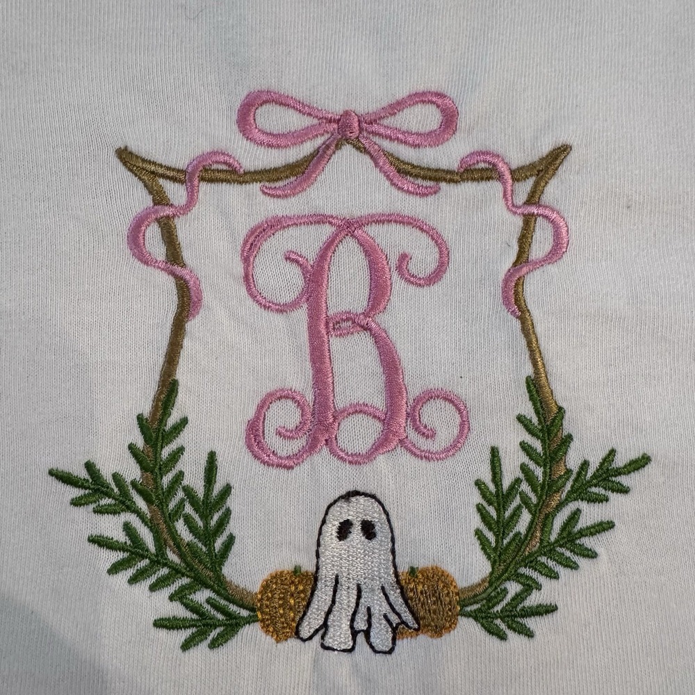 Embroidered Ghost Design With Letter "B" Monogram Short Sleeve Shirt Sz 4
